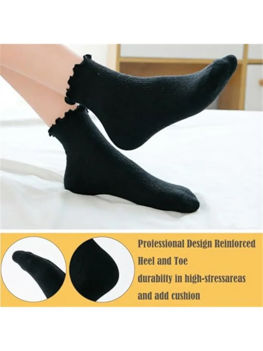 Womens Ruffle Socks, Cute Ankle Lettuce Edge Frilly Crew Casual Cotton